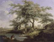 unknow artist Natives Drawing Water form a pond with Warren Hastings-House at Alipur in the Distance oil painting on canvas